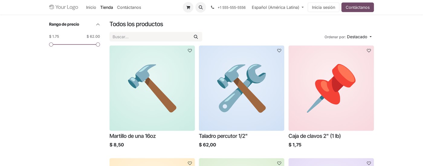 Tienda en línea de la ferretería con los productos y precios publicados.